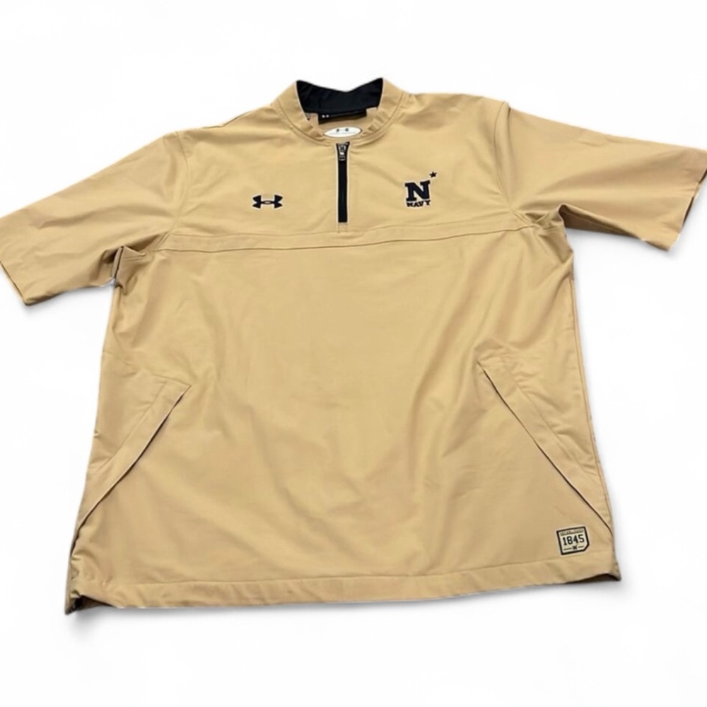 Men’s UNDER ARMOUR Shirt L Large Tan Half Zip Waterproof Wind jacket Nice Comfy